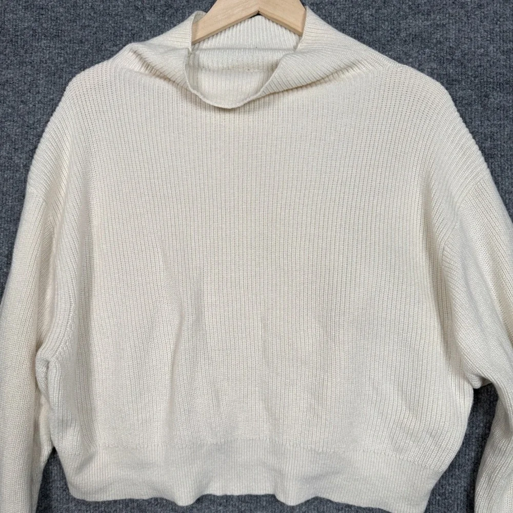 Wilfred Large Sweater Cream Ribbed Knit Merino Wool Cotton  Boxy  Long Sleeves